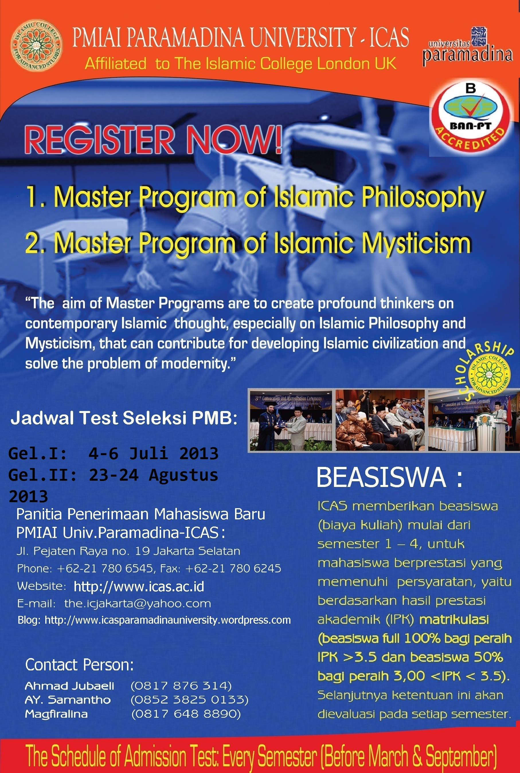 Penerimaan Mahasiswa Baru Beasiswa Program Magister Ilmu Agama Islam
